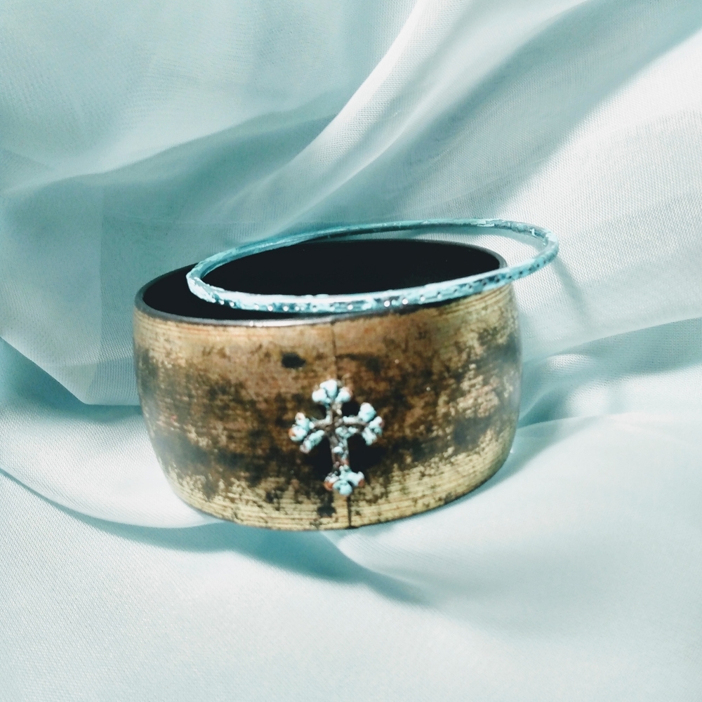 Turquoise Cross Bangle Bracelet Set - image 1